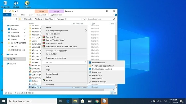 Nhấp chuột phải và chọn Send to desktop.